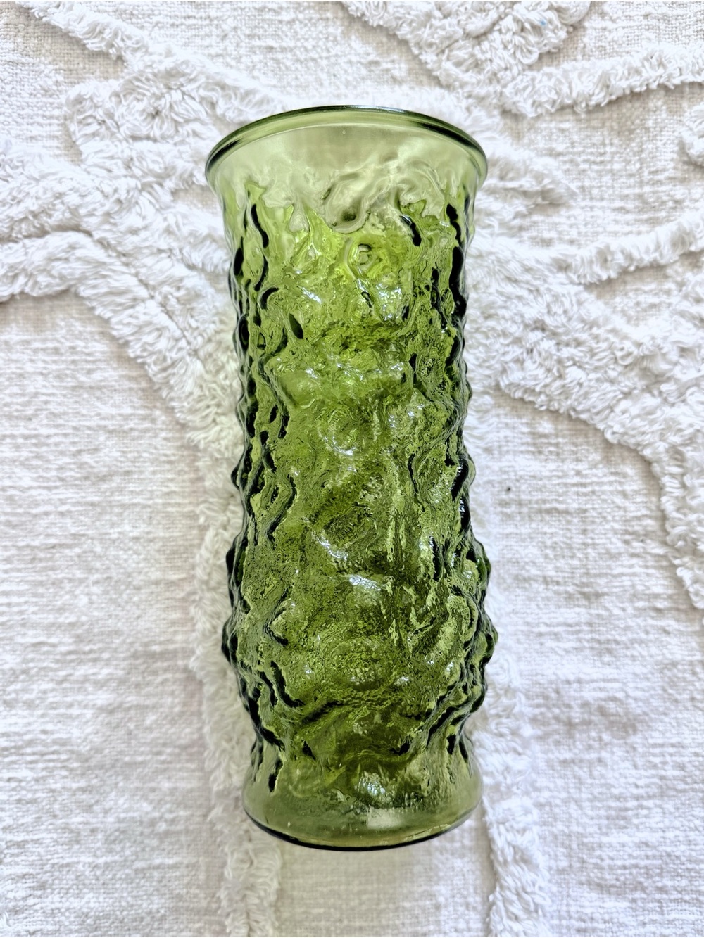 Vintage E.O. Brody Green Crinkle Glass Vase MCM Cleveland Ohio USA